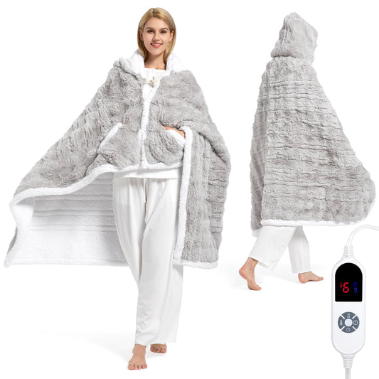FAYKONCEN devant du plaid-poncho montrant coupe et capuche, chaleur pratique