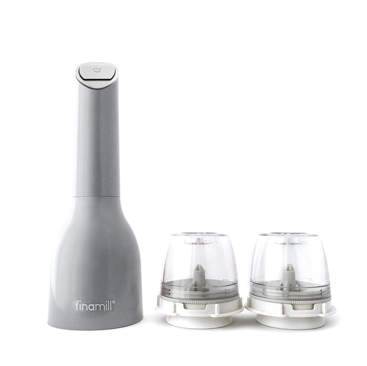 FinaMill packaging devant montrant le moulin et la praticité pour gain de temps