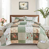 Flysheep couette face avant montrant motif floral et carreaux, habille la chambre