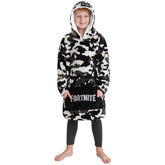 Fortnite vue avant du poncho avec imprimé black camo et capuche, chaleur visible