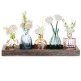 Glasseam ensemble face avant montrant cinq vases et plateau pour une déco soignée