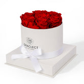 Graclect boîte avant montrant sept roses rouges, élégant cadeau durable