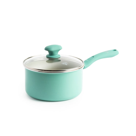 GreenLife casserole 2QT face avec couvercle, finition turquoise esthétique et pratique