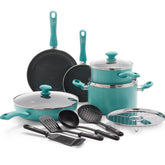 GreenLife vue d'ensemble 13 pièces turquoise pour cuisine complète et gain de temps