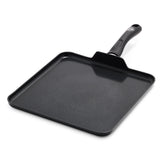 GreenLife vue de face de la poêle gril 11" montrant la surface plate et élégante