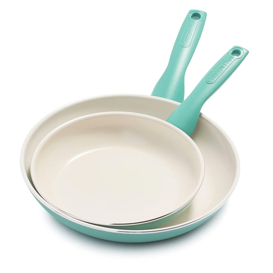 GreenPan poêles ensemble vue de face couleur turquoise pour cuisine moderne