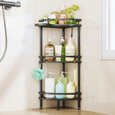 HapiRm vue frontale de l'étagère d'angle noire présentant rangement compact et gain de place