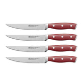 HENCKELS vue frontale du set de 4 couteaux, design rouge durable