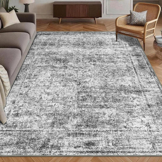 HIRUG vue avant du tapis 5x7 en graphite et mist, déco polyvalente