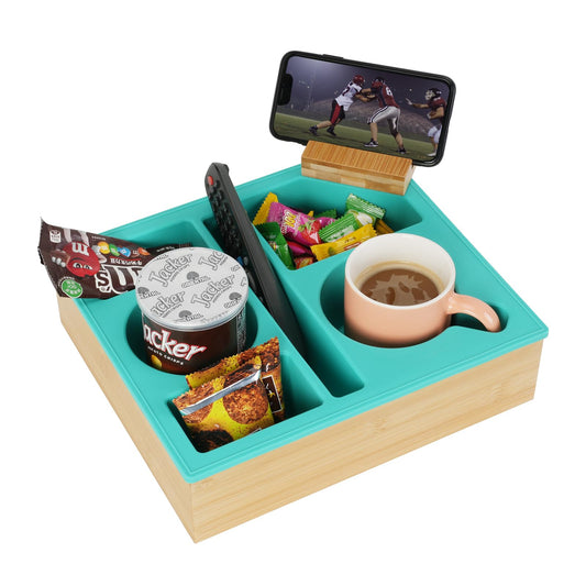 Hitseon plateau canapé face avant montrant rangement et porte-gobelet stable