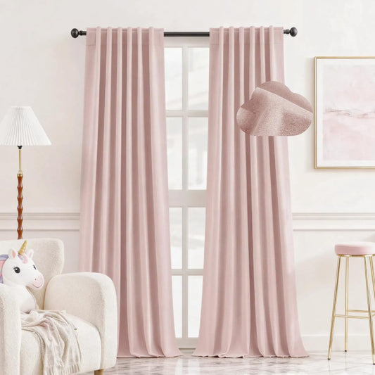 HOMEIDEAS rideau face rose pâle montrant finition et élégance pour décoration