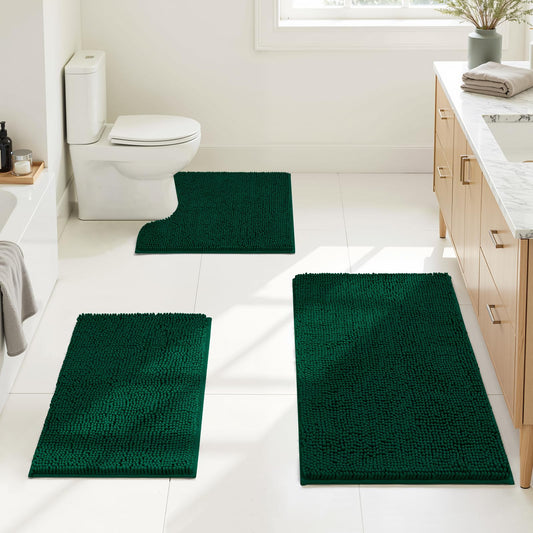 HOMEIDEAS ensemble de trois tapis de bain vert foncé apportant confort antidérapant