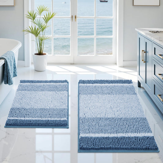 HOMEIDEAS tapis devant baignoire en bleu rayé montrant douceur et style