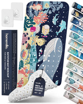 Homerella tapis devant packaging montrant les motifs océaniques et bénéfice ludique