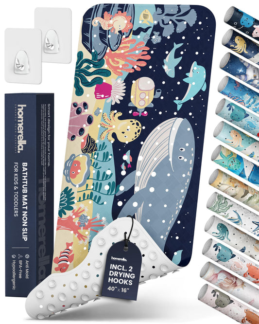 Homerella tapis devant packaging montrant les motifs océaniques et bénéfice ludique