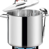 HOMICHEF marmite 24 qt vue de face montrant la finition miroir et capacité
