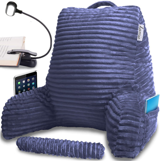 Homie coussin de lecture bleu montrant l’avant et soutien dorsal