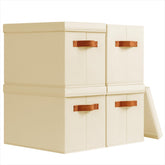 Homsorout vue avant des boîtes beige pack de 4 et rangement organisé