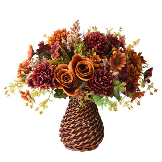 Homsunny vase rotin face montrant l'ensemble décoratif et une touche automnale durable