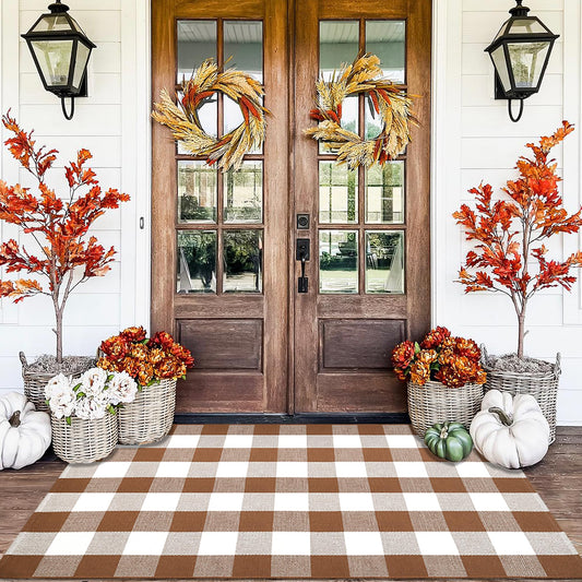 Homydecor tapis Buffalo Plaid face avant motif café et blanc bénéfice esthétique