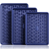 HONGBAKE vue d’ensemble des trois plaques bleues pour cuisson, présentation élégante et rangement