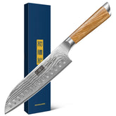 HOSHANHO Santoku 7" face avant montrant lame damassée et finition de qualité