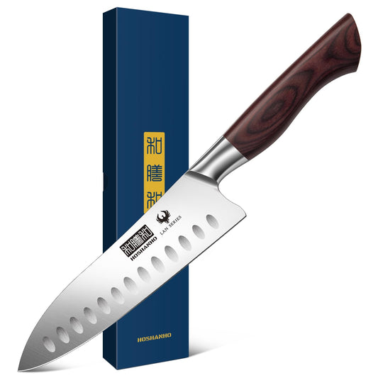 HOSHANHO santoku face avant montrant la lame tranchante pour coupes précises