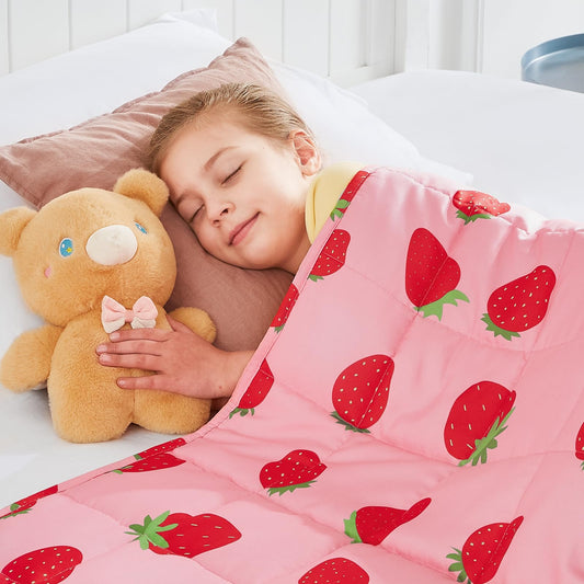 HOSUKKO couverture fraise vue avant montrant motif rose et confort