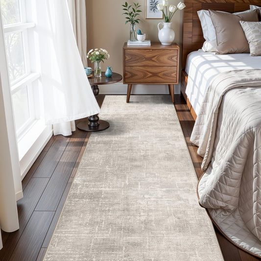 HY HAO YUN LAI vue avant du tapis 2x10 montrant le motif et la palette beige crème, apporte élégance