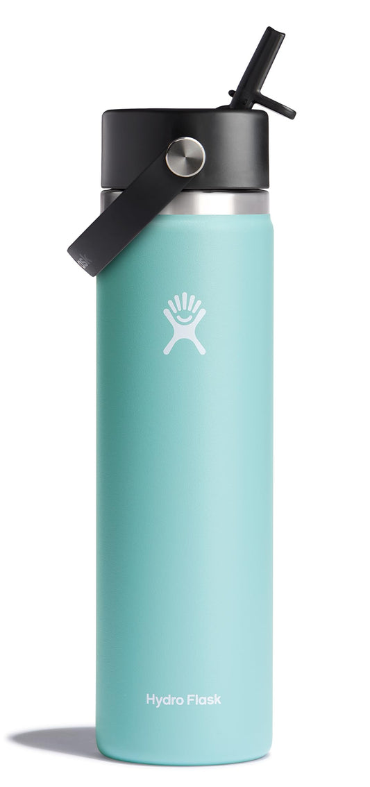 Hydro Flask vue avant avec étiquette, montre durabilité et design