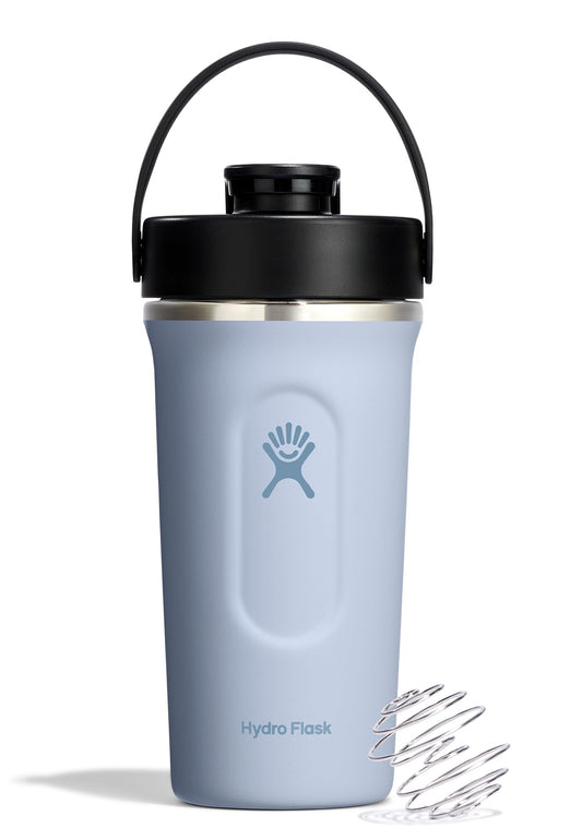 Hydro Flask bouteille shaker vue de face montrant le design ergonomique et la prise sûre