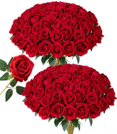 HyeFlora lot de 50 roses rouge montrant l'ensemble et gain de temps décoratif