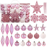 100ct Christmas Ball Ornaments Set - Assorted Shatterproof Hanging Tree Ornament Set with Reusable Hand-held Gift Package for Xmas Tree Holiday Party and Home Decor (Pink)