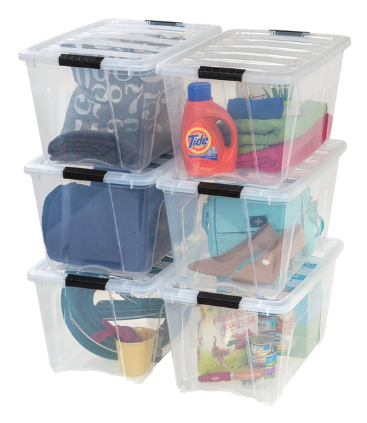 IRIS USA vue avant du bac transparent montrant le contenu facilement