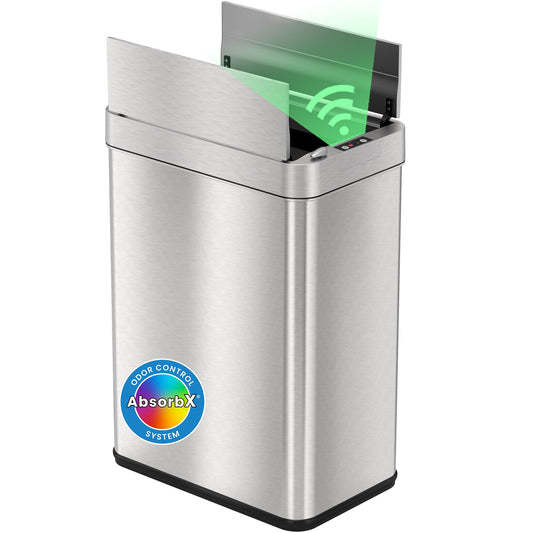 iTouchless poubelle avant finition inox sans traces, esthétique et hygiénique