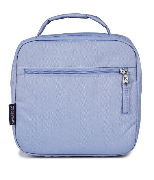 JanSport vue avant du sac Lunch Break lavande ash avec rangement organisé