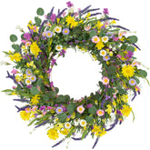 J'FLORU couronne face porte montrant marguerites et lavande, apporte accueil coloré