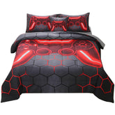 JQinHome vue frontale ensemble sur lit twin, décor gamer immersif
