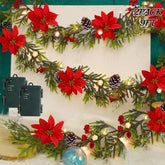 Juegoal guirlande face avant montrant poinsettias et baies pour une déco festive