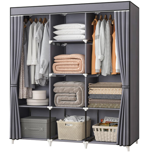 KEKIWE armoire portable face ouverte montrant penderie et étagères pour organisation
