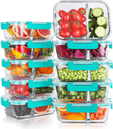 KOMUEE face du lot de 10 boîtes verre 30oz montrant design et couvercles, gain d'organisation