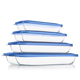 KOMUEE plat en verre avec couvercle bleu montrant rangement pratique