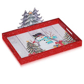 Krismax plateau de face avec motif sapin et bonhomme de neige, présentation festive