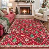 Lahome tapis face motif cerfs et sapins rouge pour déco chaleureuse