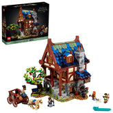 LEGO vue de face de la maison-atelier médiévale, belle pièce décorative