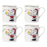 Lenox mug Snoopy ensemble de quatre montrant la face et la décoration festive pour partager