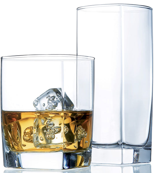 Le'raze ensemble face montrant 8 verres hauts et 8 verres courts pour polyvalence