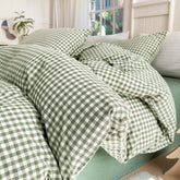 LifeTB vue frontale de la parure vert vichy montrant l'aspect cosy