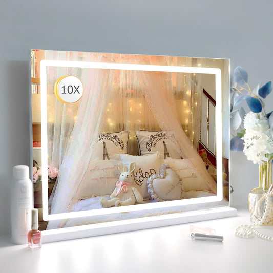 LilyHome face avant du miroir blanc avec éclairage uniforme et finition élégante