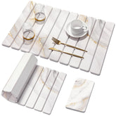 Linidcoud vue frontale du tapis marbré jaune blanc, design élégant et sec